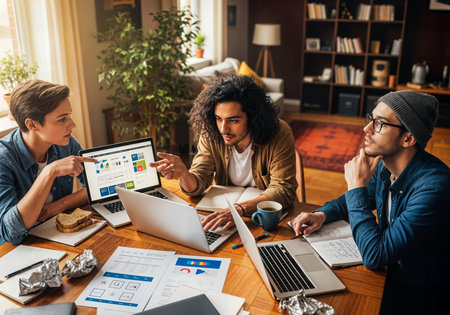 Group of multiethnic young business people working together at the officeの素材
