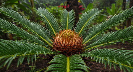 Cycad flower in a botanical garden on the island of Sri Lankaの素材