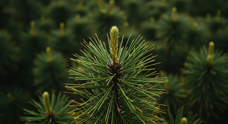 Close up of young pine tree in the garden. Selective focus.の素材