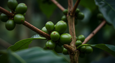 Coffee beans ripening on a coffee tree in Costa Ricaの素材