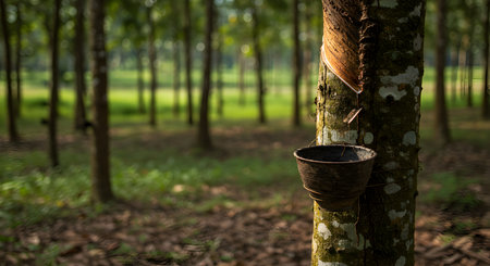 Rubber tree in the farm, Natural rubber plantation in Thailand.の素材