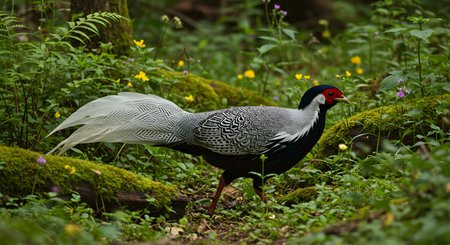 Pheasant in the forest, Thailand. (Phasianus colchicus)の素材