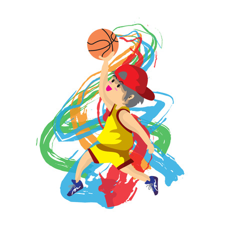 Boy Play Basketball character design cartoon art Multicolor Background illustrationのイラスト素材