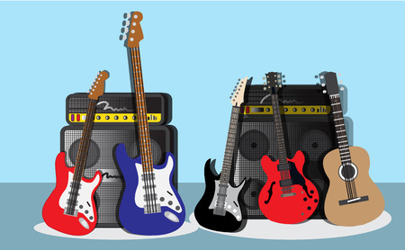 Music Instruments guitar bass and amplifier Background vector illustration.のイラスト素材