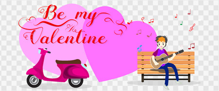 Boy play guitar love for Valentine's day.on Happy valentine's day and Love isolate background design for valentine's festival .&#xD;&#xA;Vector illustration.Festive background for banner ,wed,card, flyer, invitation, placard, voucherのイラスト素材
