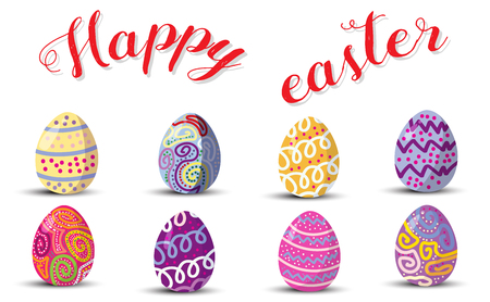 Happy Easter.Set of Cute Easter eggs with different texture on a isolate background for Easter festival Vector illustrationのイラスト素材