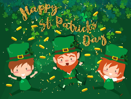 Happy Saint Patrick's day Festival. Irish celebration. Green clover shamrock leaves on isolate backgroundのイラスト素材