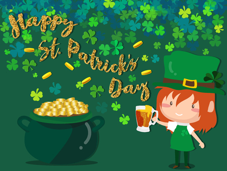 Happy Saint Patrick's day Festival. Irish celebration. Green clover shamrock leaves on Green backgroundのイラスト素材