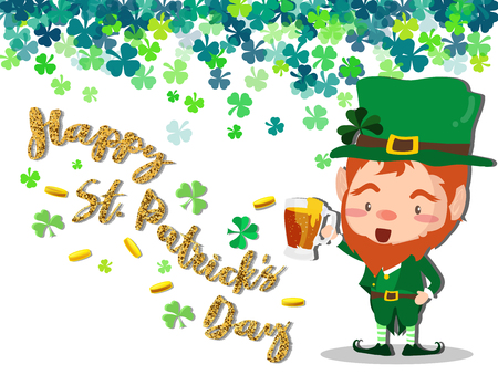 Happy Saint Patrick's day Festival. Irish celebration. Green clover shamrock leaves on Green backgroundのイラスト素材