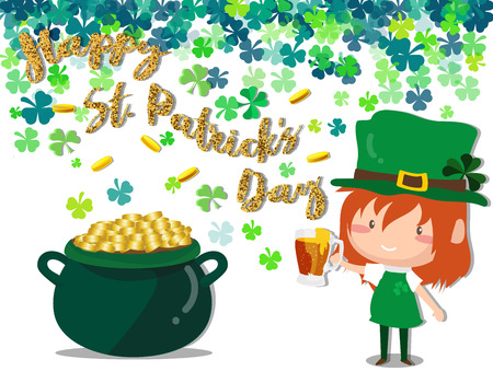 Happy Saint Patrick's day Festival. Irish celebration. Green clover shamrock leaves on Green backgroundのイラスト素材