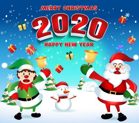 Happy new year 2020 with santa claus cute cartoon.for Christmas and New Year background.vector illustrationのイラスト素材
