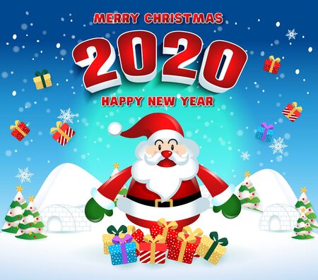 Happy new year 2020 with santa claus cute cartoon.for Christmas and New Year background.vector illustrationのイラスト素材