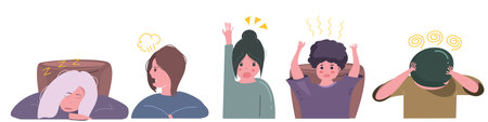 Group of people with mental health problems. Vector illustration in flat styleのイラスト素材