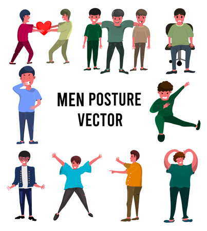 Men Poses Vector Set. Isolated Illustration on White Backgroundのイラスト素材