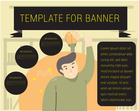 Man with lightbulb in his hand. Flat design vector illustration.のイラスト素材