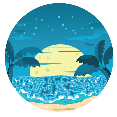 Sunset on the beach. Vector illustration in a flat style.のイラスト素材