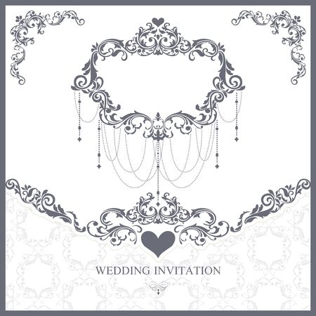 Wedding vintage style frame style chandelier pendant wedding heart-shaped vintage.のイラスト素材