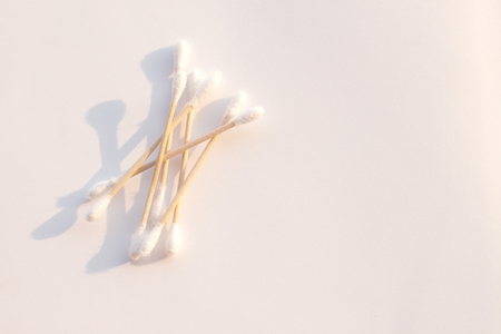 Cotton buds isolated on white backgroundの写真素材