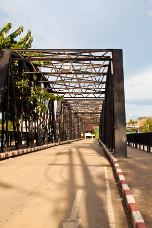 Across the river on steel bridgeの写真素材