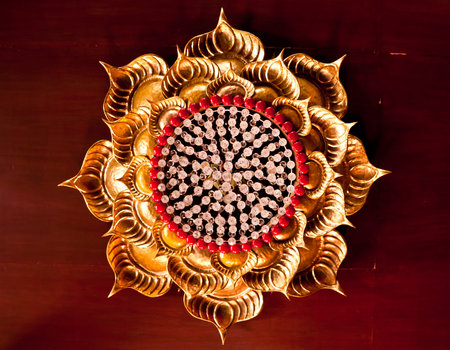 Ceiling lights in marble temple Wat Darapirom