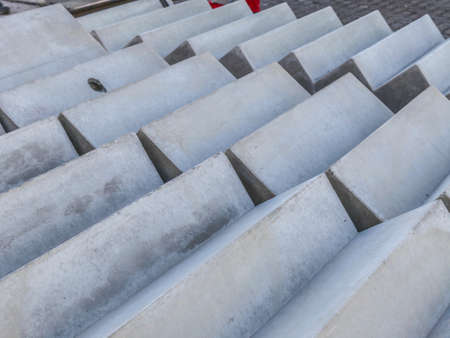 Precast concrete stairs in element stock ready for transportの写真素材
