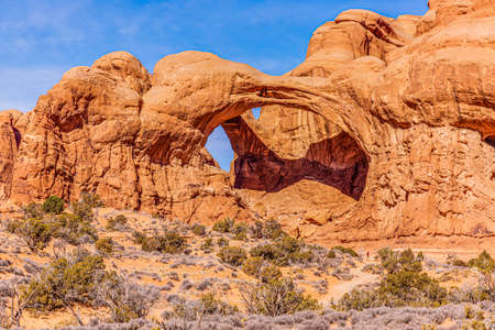 Panoramic picture of natural and geological wonders of Arches national park in Utahの写真素材