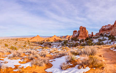 Panoramic picture of natural and geological wonders of Arches national park in Utahの写真素材