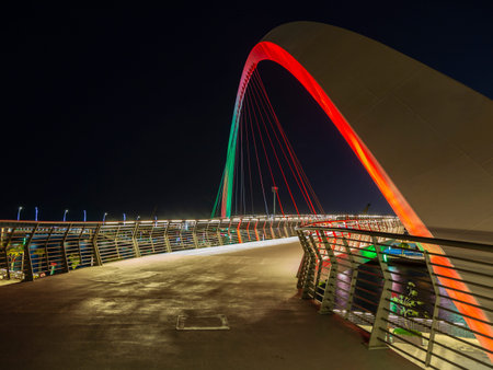 Pedastrian rope bridge in Dubai at night in November 2018