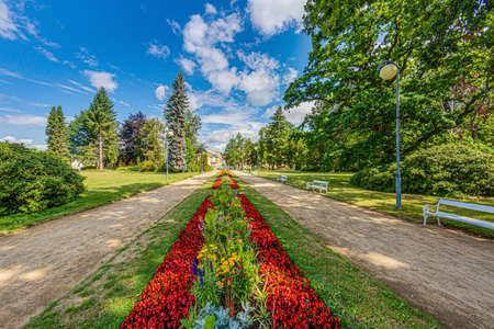 View over central park of the Czech spa town Franzensbadの写真素材