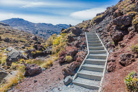 Picture of hiking trail in Tongariro National Park on northern island of New Zealandの写真素材