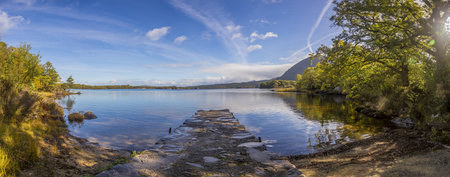 Panoramic view on Muckross lake in the Killarney National park during daytime