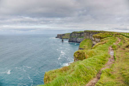 View over cliff line of the Cliffs of Moher in Irelandの写真素材