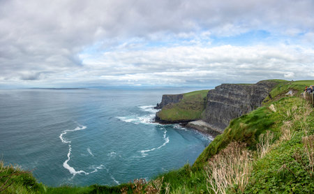 View over cliff line of the Cliffs of Moher in Irelandの写真素材