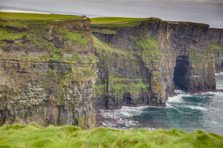 View over cliff line of the Cliffs of Moher in Irelandの写真素材
