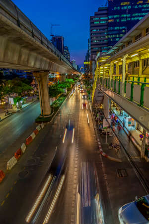 Footage of a street scene in Bangkok photographed in the evening with long exposure in October 2014の写真素材