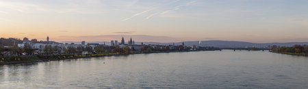 Panoramic picture over the river rhine and the German historic city of Mainz
