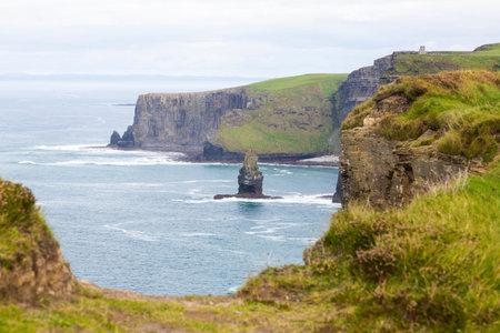 View over cliff line of the Cliffs of Moher in Ireland