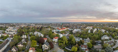Drone panorama of the Hessian university city Darmstadt in Germany in the morning lightの写真素材