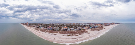 Drone panorama over Clearwater beach in Florida at daytime with cloudy skies in springの写真素材
