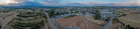Drone panorama over German settlements Ingelheim and Gau-Algesheim