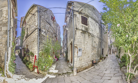 Scene from historical medieval town Bale on Croatian peninsula Istria during daytimeの写真素材