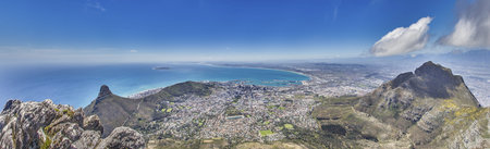 Panoramic picture of Cape Town in daylight taken from the Table Mountain plateau