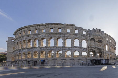 View of the Roman amphitheater in the Croatian city of Pula during the day