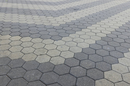 Image of a street paved with decorative stones in daylight