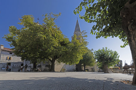 Picture from the historic town of Groznjan in Istria with idyllic cobbled streets and buildings made of natural stone during the dayの写真素材