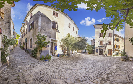 Picture from the historic town of Groznjan in Istria with idyllic cobbled streets and buildings made of natural stone during the dayの写真素材