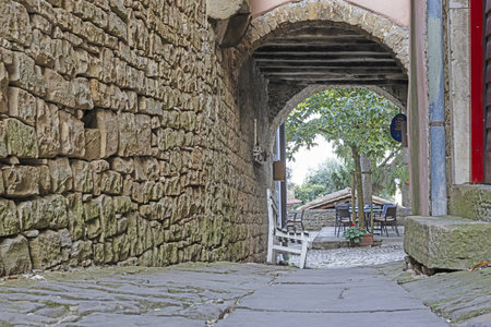 Picture from the historic town of Groznjan in Istria with idyllic cobbled streets and buildings made...