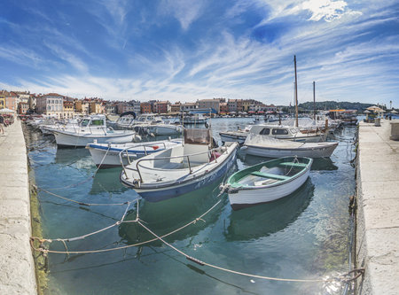 Image of the marina of the Croatian port city of Rovinj during the dayの写真素材
