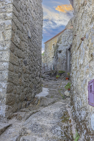 Scene of a deserted street from the historic town of Monsanto in Portugal in summerの写真素材