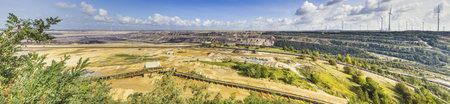 Panoramic image of the Garzweiler opencast coal mine in Germany during the day